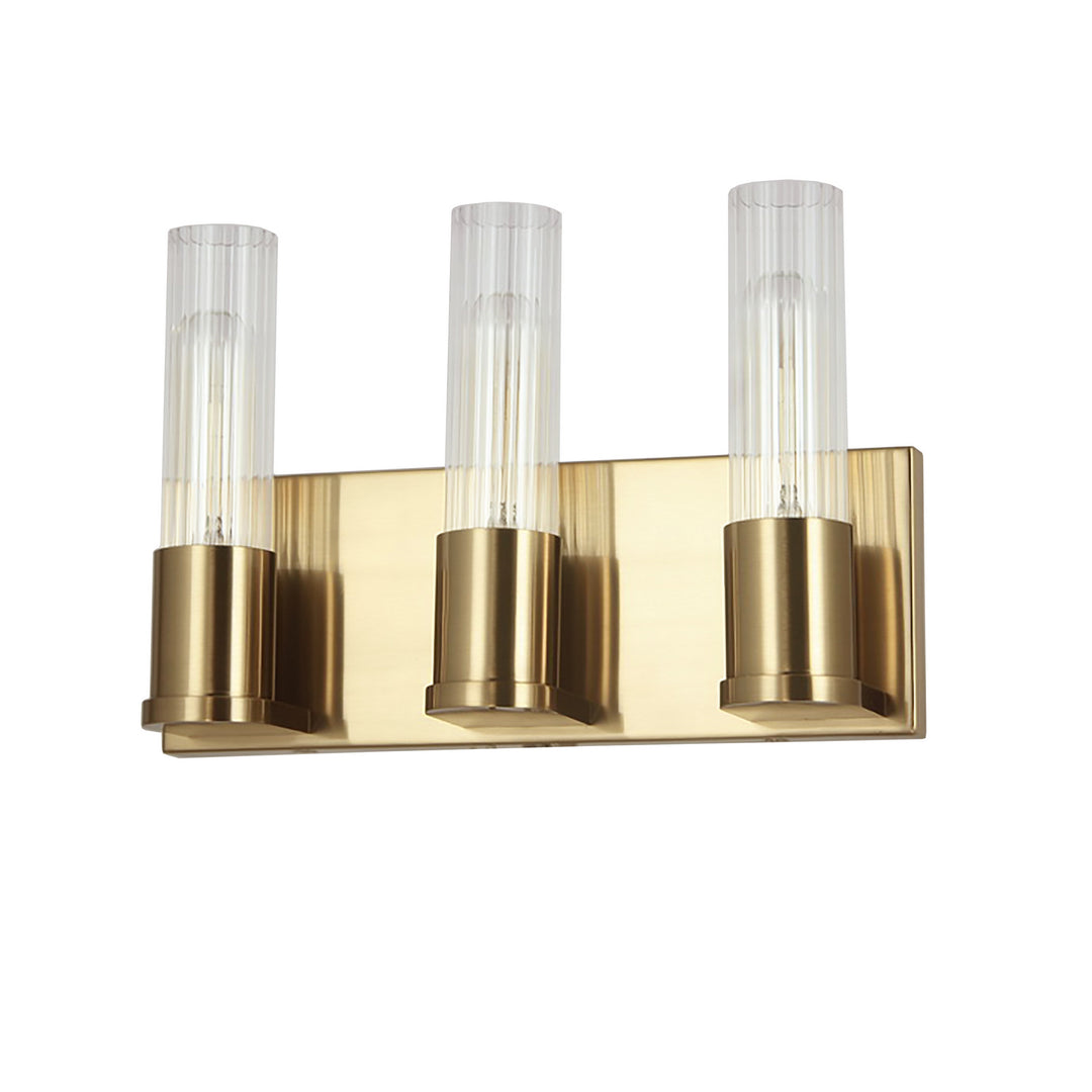 Tube Three Light Vanity in Aged Brass - available from The Lighting Shoppe, trusted by Canadian homeowners