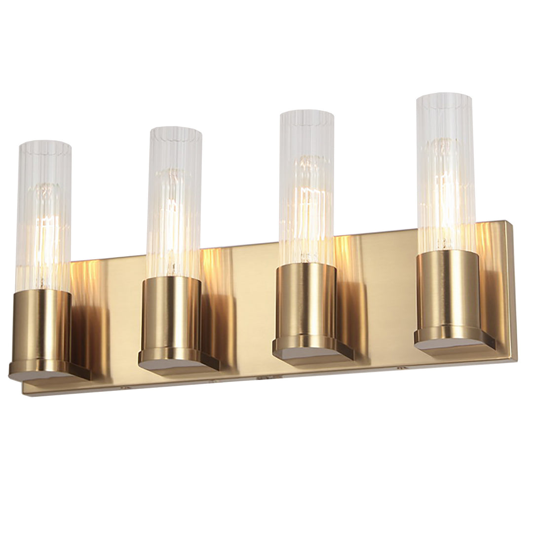 Tube Four Light Vanity in Aged Brass - available from The Lighting Shoppe, trusted by Canadian homeowners