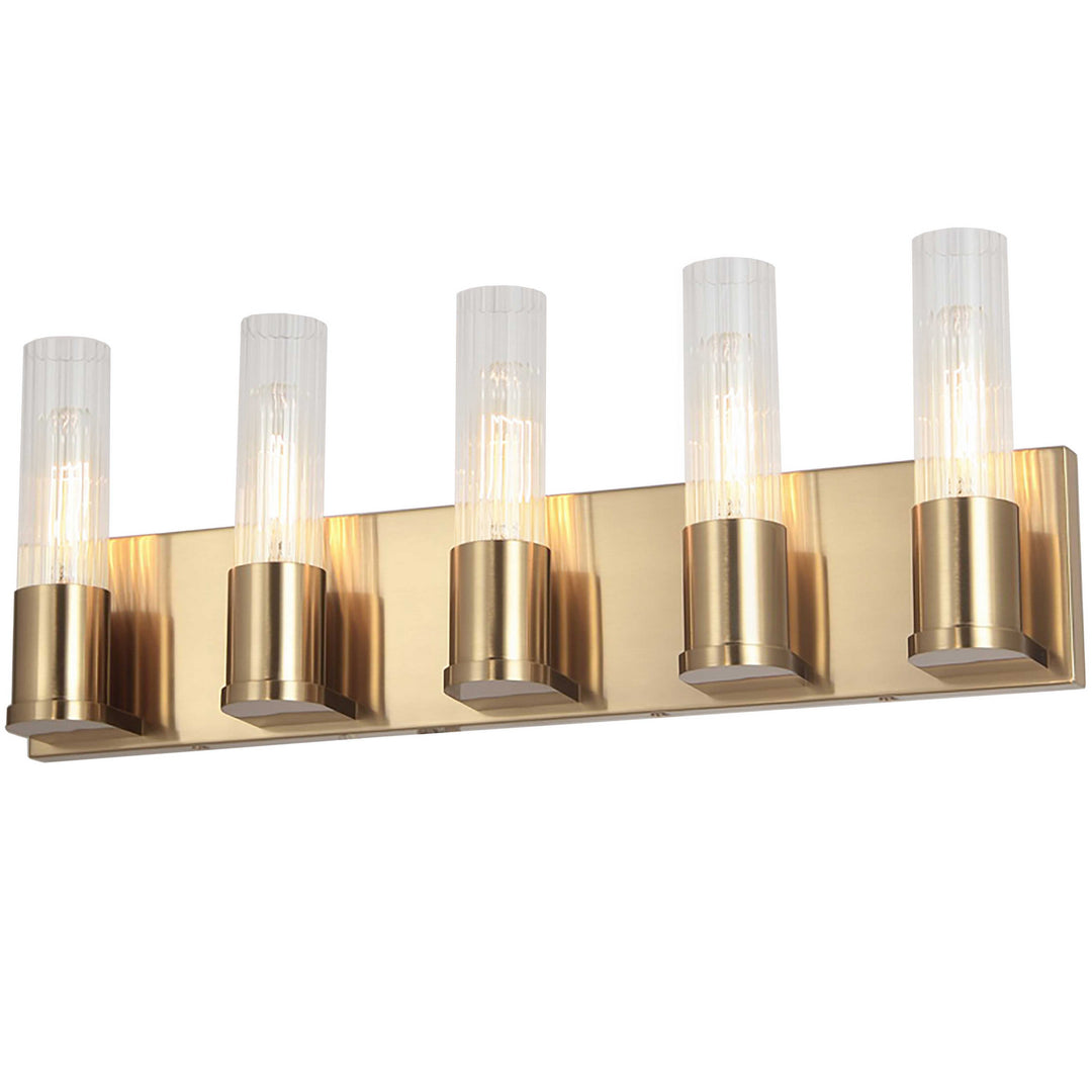 Tube Five Light Vanity in Aged Brass - available from The Lighting Shoppe, trusted by Canadian homeowners