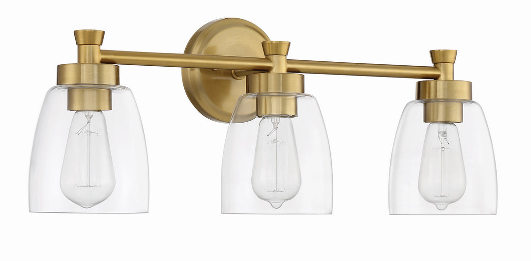 Henning Three Light Vanity in Satin Brass - available from The Lighting Shoppe, trusted by Canadian homeowners