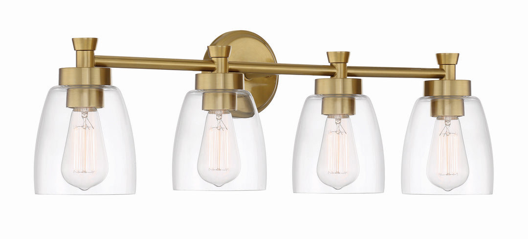 Henning Four Light Vanity in Satin Brass - available from The Lighting Shoppe, trusted by Canadian homeowners