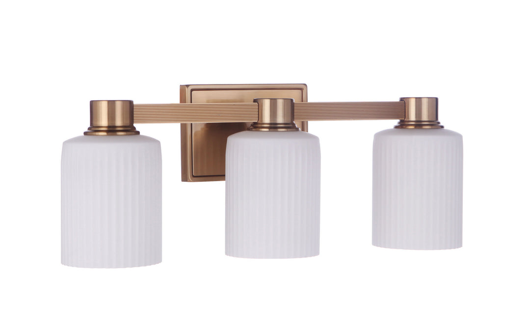 Bretton Three Light Vanity in Satin Brass - available from The Lighting Shoppe, trusted by Canadian homeowners