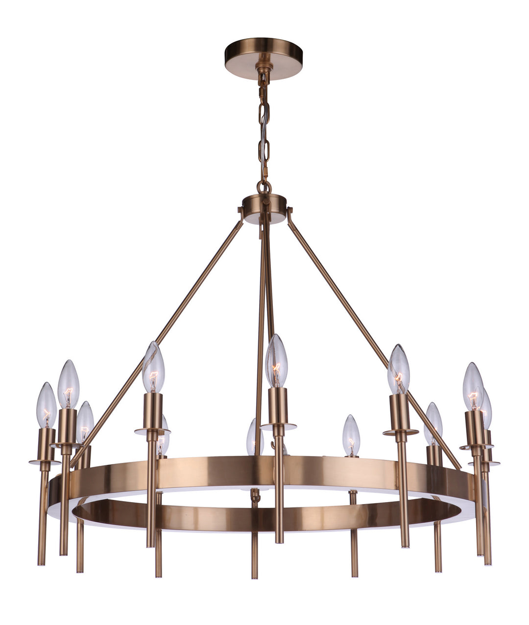 Larrson 12 Light Chandelier in Satin Brass - available from The Lighting Shoppe, trusted by Canadian homeowners