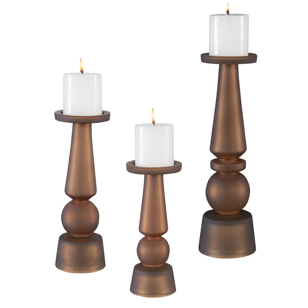 Cassiopeia Candleholders, S/3 in Matte Butter Rum Glass - available from The Lighting Shoppe, trusted by Canadian homeowners