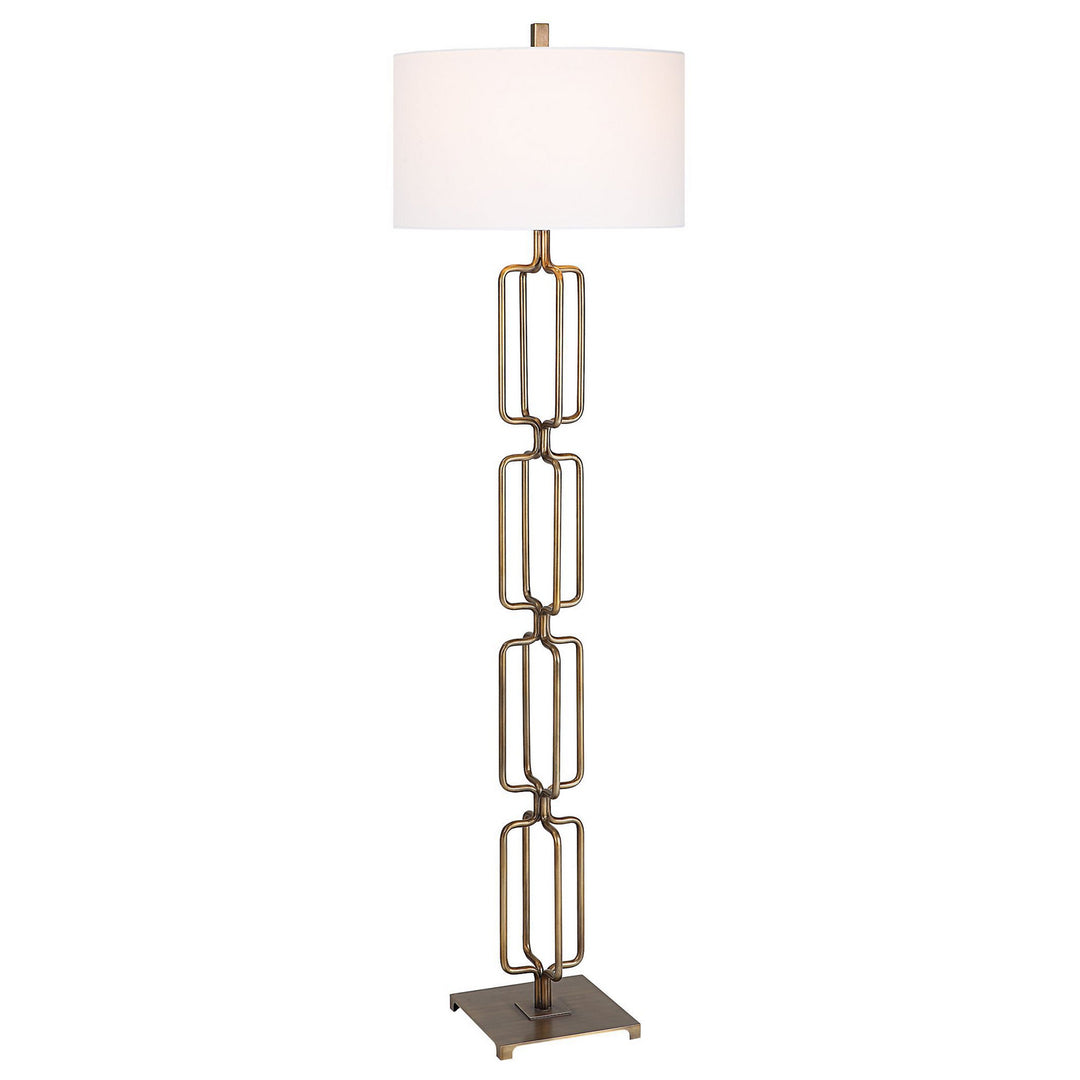 Link One Light Floor Lamp in Antique Brushed Gold - available from The Lighting Shoppe, trusted by Canadian homeowners