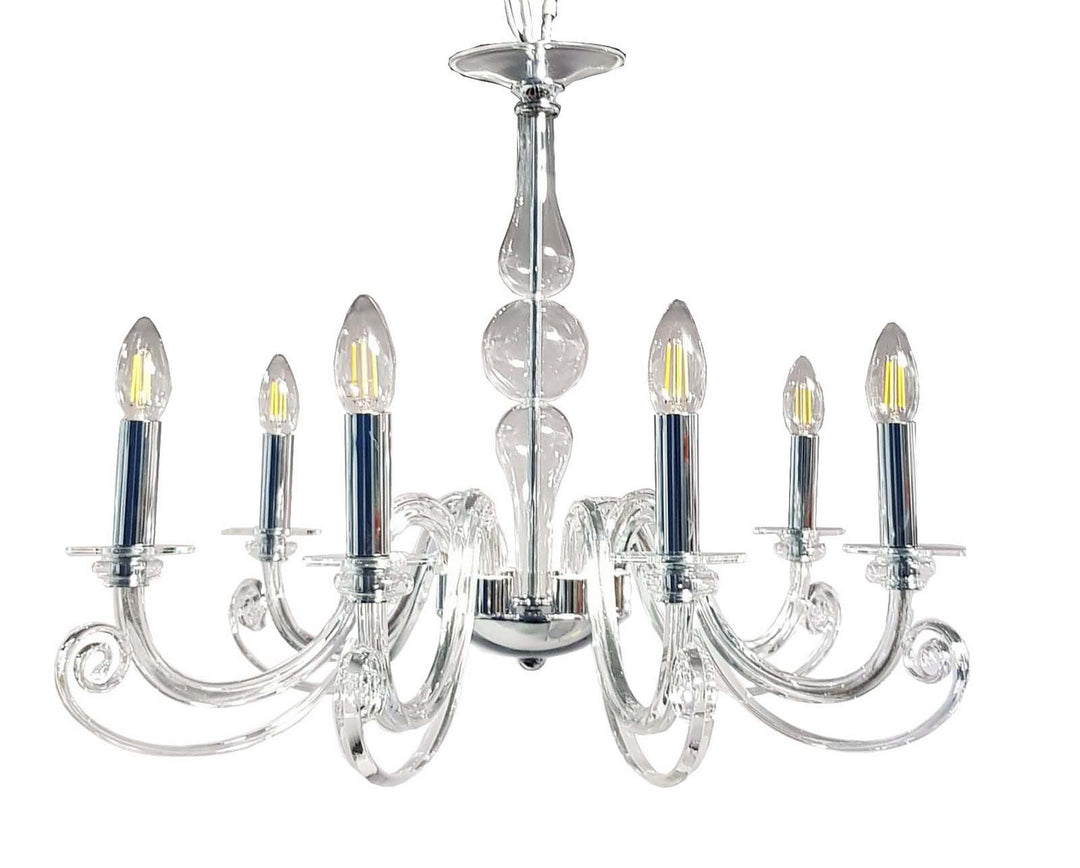 Eirene Six Light Chandelier in Polished Nickel - available from The Lighting Shoppe, trusted by Canadian homeowners