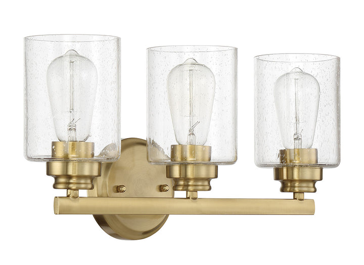 Bolden Three Light Vanity in Satin Brass - available from The Lighting Shoppe, trusted by Canadian homeowners