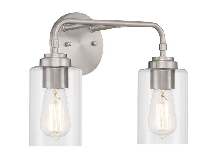 Stowe Two Light Vanity in Brushed Polished Nickel - available from The Lighting Shoppe, trusted by Canadian homeowners