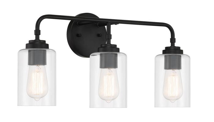 Stowe Three Light Vanity in Flat Black - available from The Lighting Shoppe, trusted by Canadian homeowners