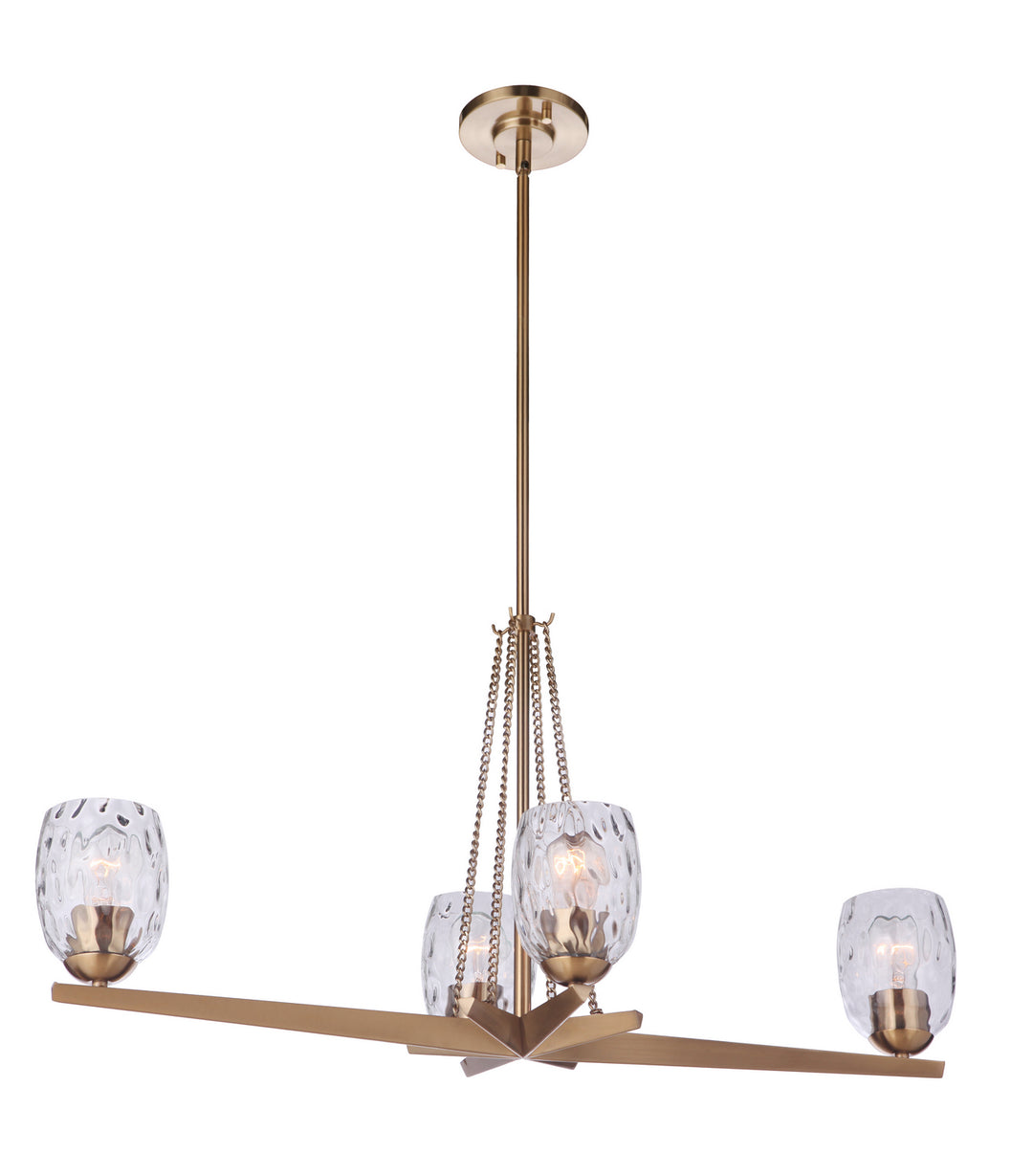 Guiding Star Four Light Island Linear Chandelier in Satin Brass - available from The Lighting Shoppe, trusted by Canadian homeowners