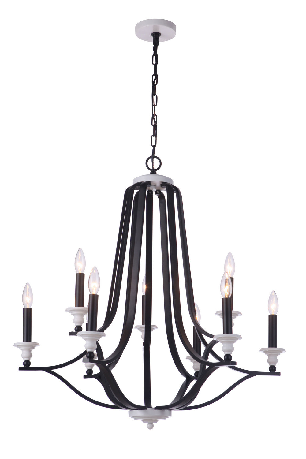 Esme Nine Light Chandelier in Flat Black / Matte White - available from The Lighting Shoppe, trusted by Canadian homeowners