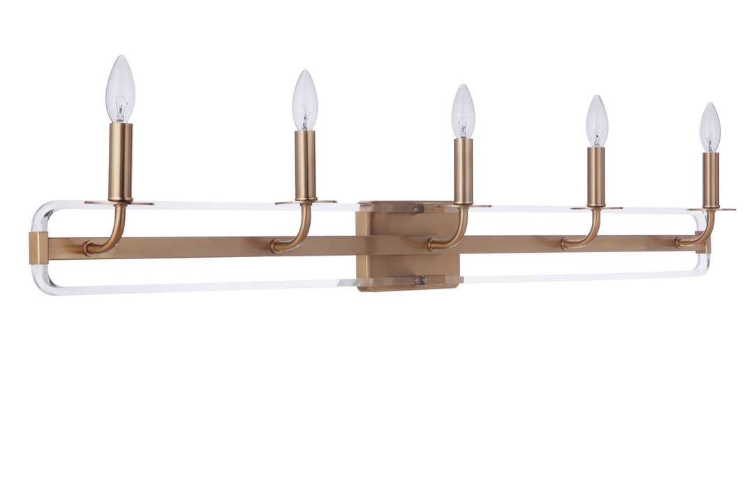 Graclyn Five Light Vanity in Satin Brass - available from The Lighting Shoppe, trusted by Canadian homeowners