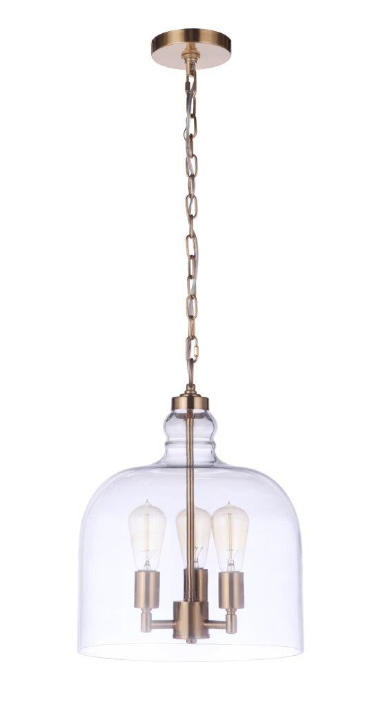 Jackson Three Light Pendant in Satin Brass - available from The Lighting Shoppe, trusted by Canadian homeowners
