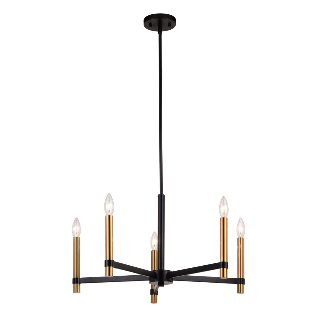 Damen Five Light Chandelier in Matte Black and Natural Brass