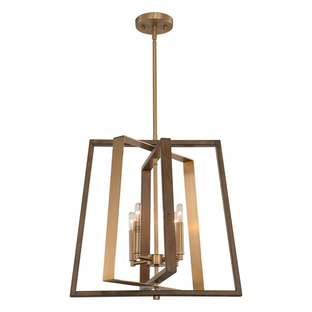 Dunning Four Light Pendant in Natural Brass and Burnished Chestnut