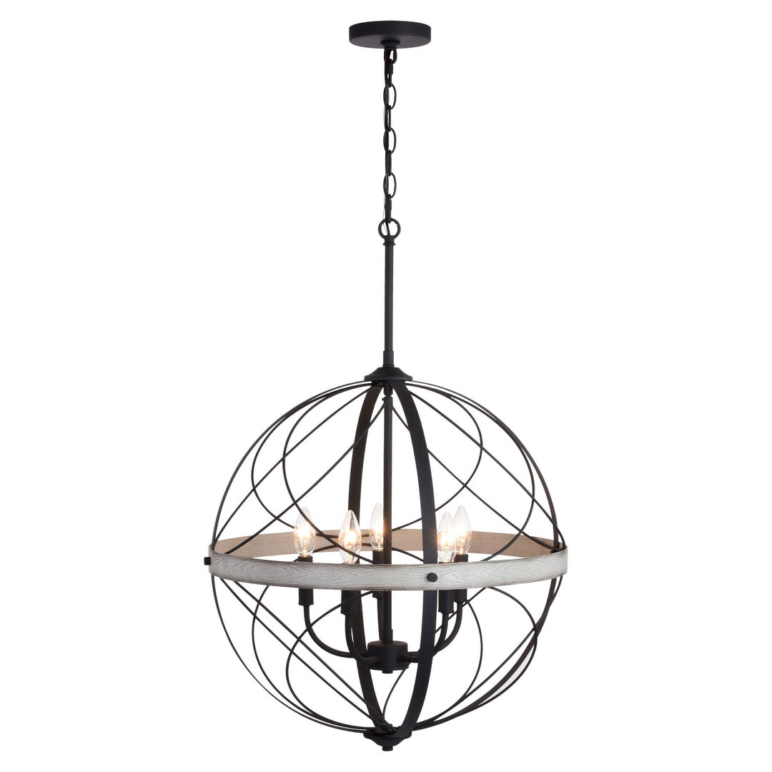 Montclare Five Light Pendant in Textured Black and White Ash