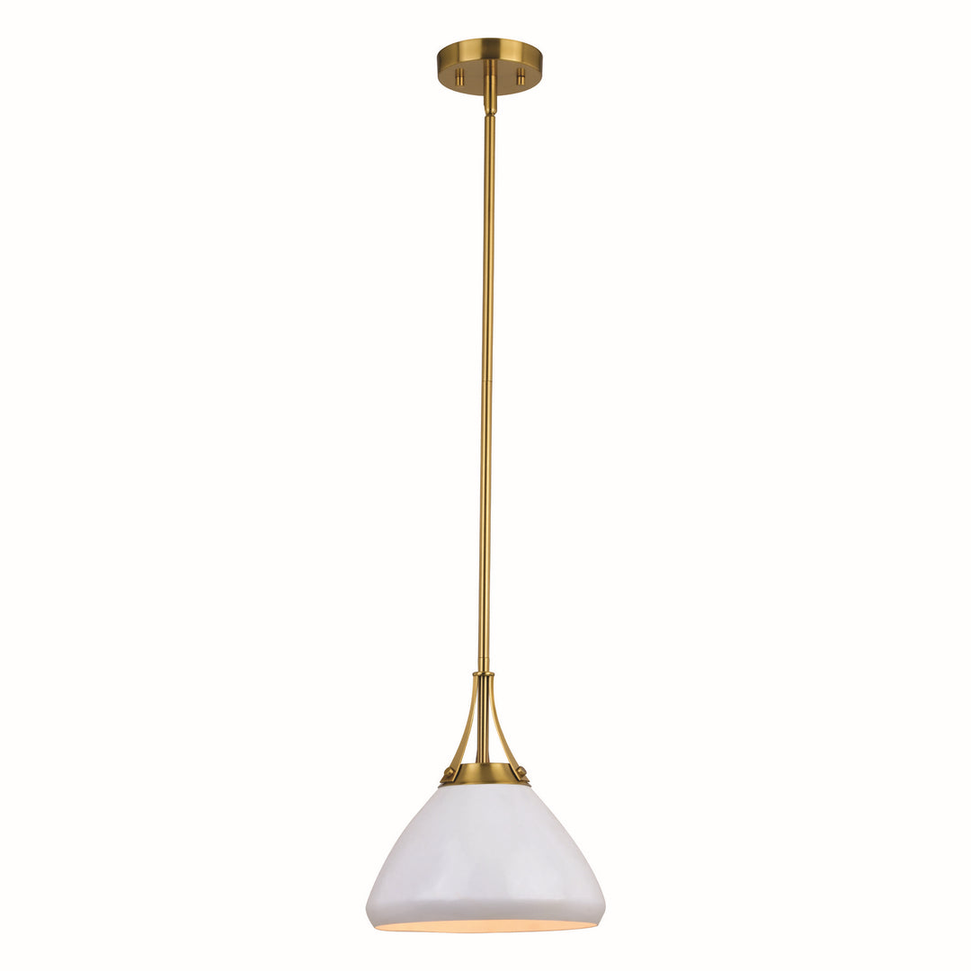 Dayna One Light Pendant in Satin Brass and Glossy White with Matte White