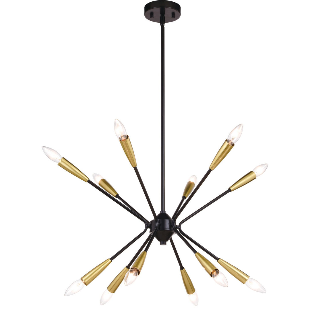 Ellis 12 Light Pendant in Matte Black and Satin Brass