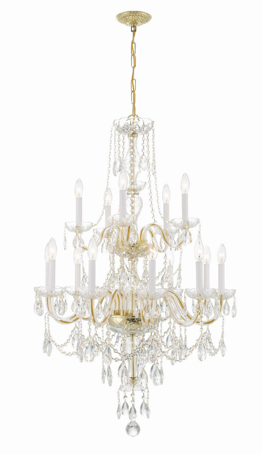 Traditional Crystal 15 Light Chandelier in Polished Brass - available from The Lighting Shoppe, trusted by Canadian homeowners