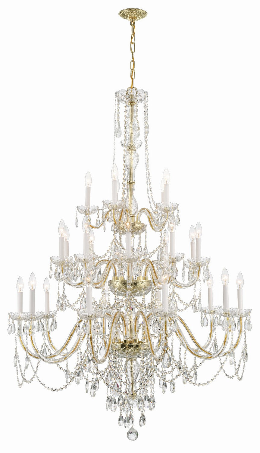 Traditional Crystal 25 Light Chandelier in Polished Brass - available from The Lighting Shoppe, trusted by Canadian homeowners