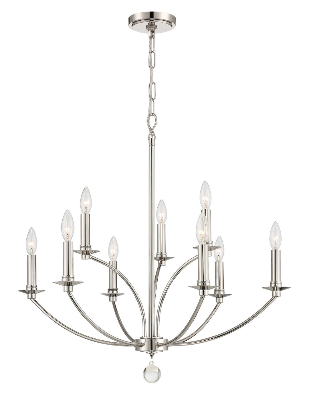 Mila Nine Light Chandelier in Polished Nickel - available from The Lighting Shoppe, trusted by Canadian homeowners