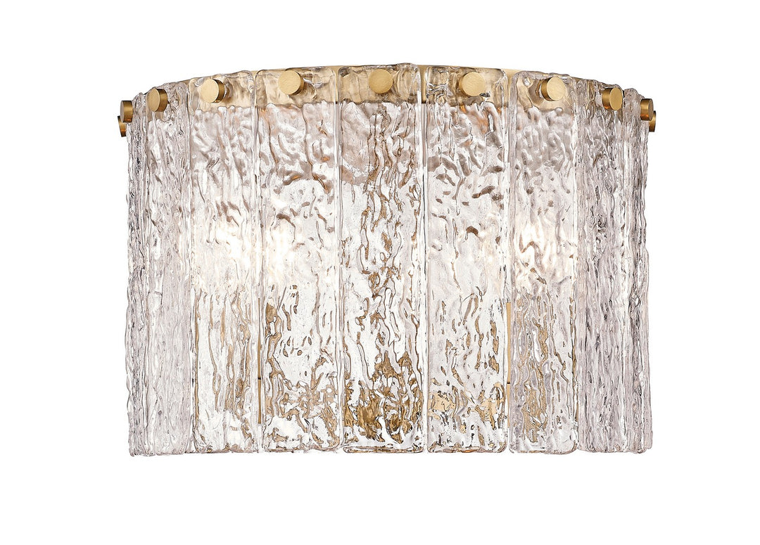 Glacier Three Light Flush Mount in Modern Gold - available from The Lighting Shoppe, trusted by Canadian homeowners