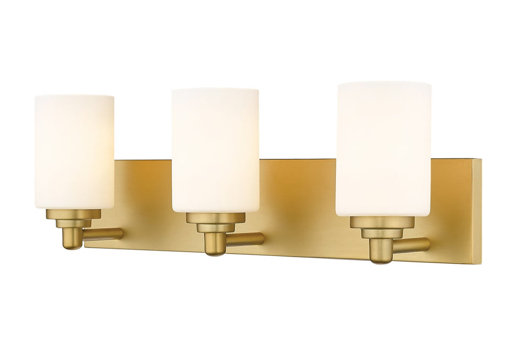 Soledad Three Light Vanity in Brushed Gold - available from The Lighting Shoppe, trusted by Canadian homeowners