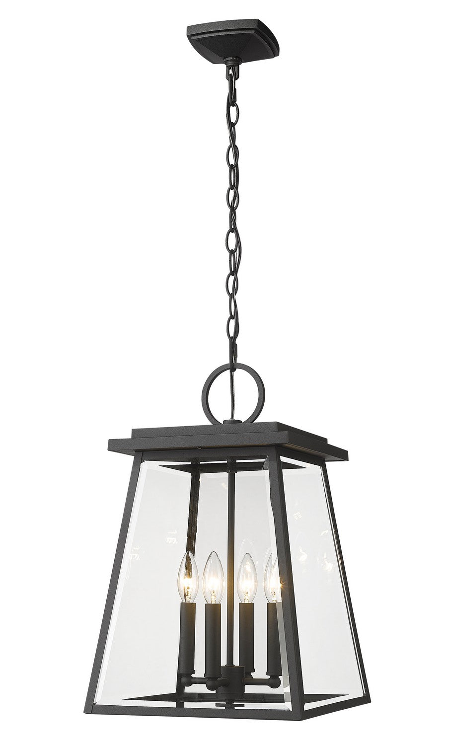 Broughton Four Light Outdoor Chain Mount Ceiling Fixture in Black - available from The Lighting Shoppe, trusted by Canadian homeowners