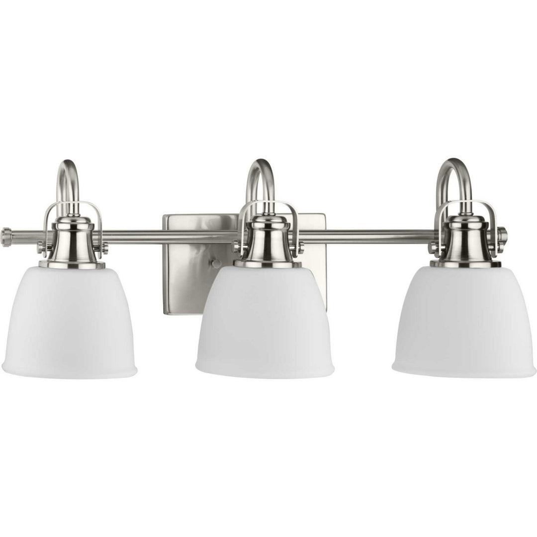 Preston Three Light Vanity in Brushed Nickel - available from The Lighting Shoppe, trusted by Canadian homeowners