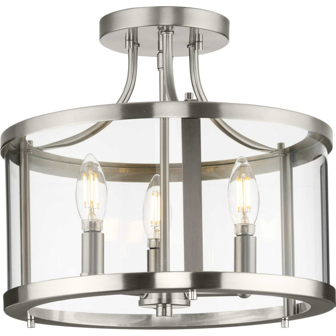 Gilliam Three Light Semi Flush Mount in Brushed Nickel - available from The Lighting Shoppe, trusted by Canadian homeowners