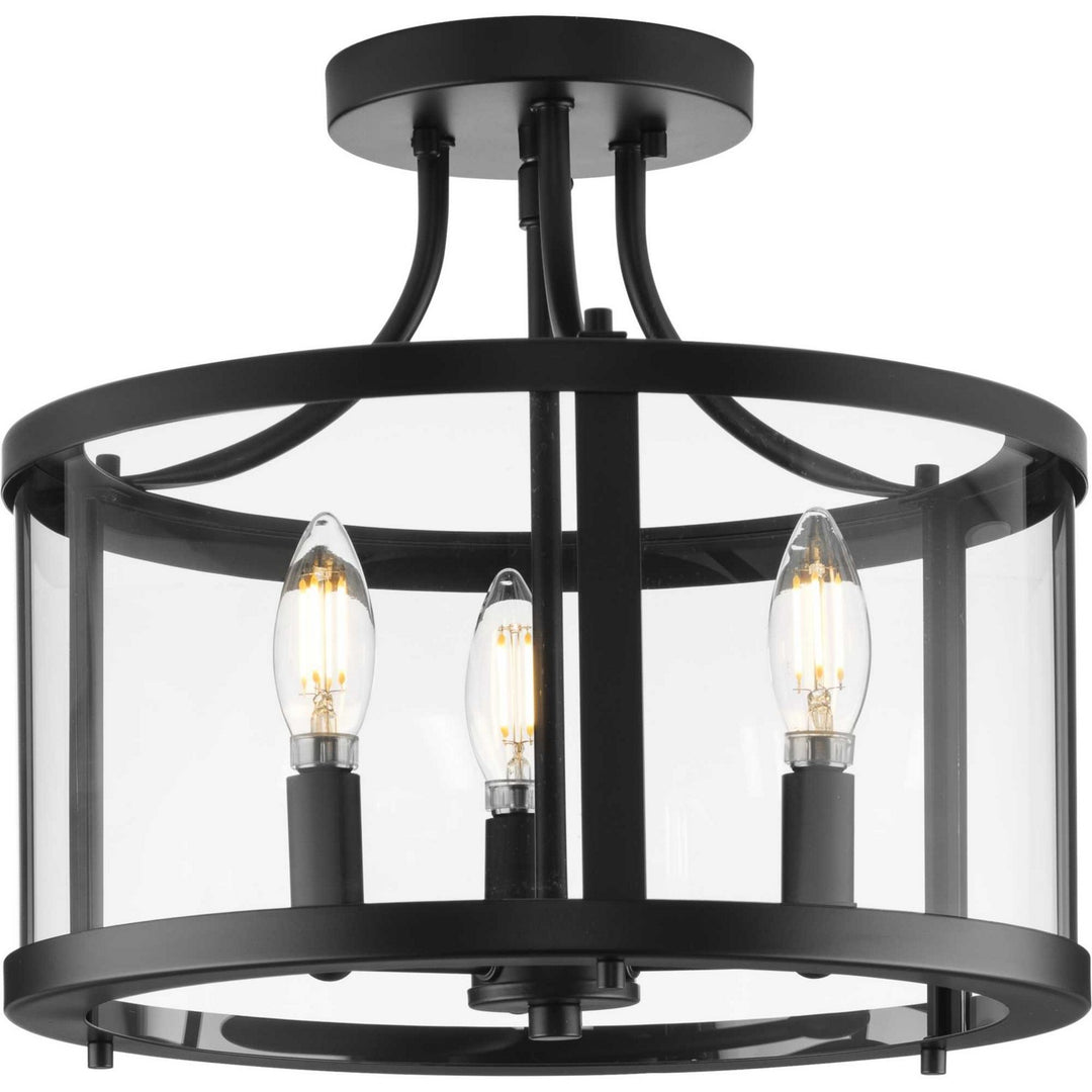 Gilliam Three Light Semi Flush Mount in Matte Black - available from The Lighting Shoppe, trusted by Canadian homeowners