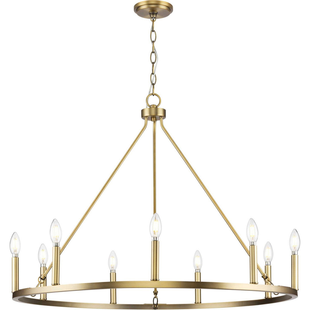 Gilliam Nine Light Chandelier in Vintage Brass - available from The Lighting Shoppe, trusted by Canadian homeowners