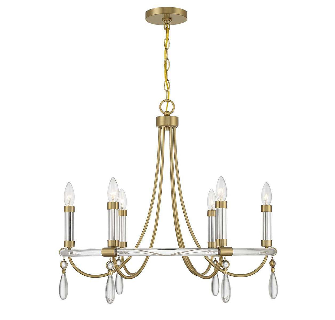 Mayfair Six Light Chandelier in Warm Brass and Chrome Savoy House