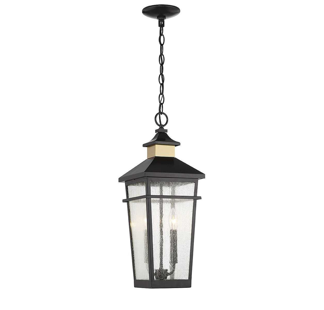 Kingsley Two Light Outdoor Hanging Lantern in Matte Black with Warm Brass Savoy House