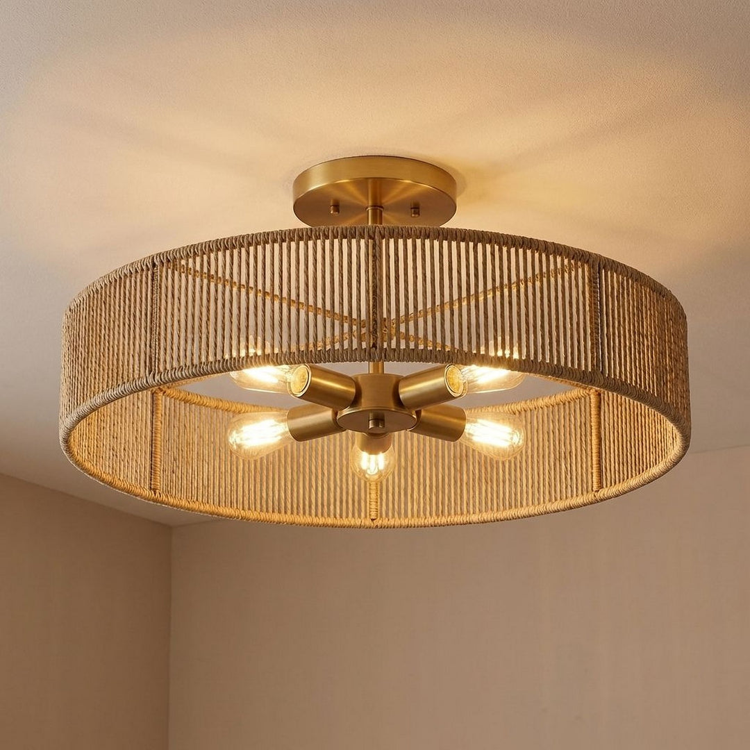 Savoy House - 6-1682-5-320 - Five Light Semi Flush Mount - Ashe - Warm Brass and Rope
