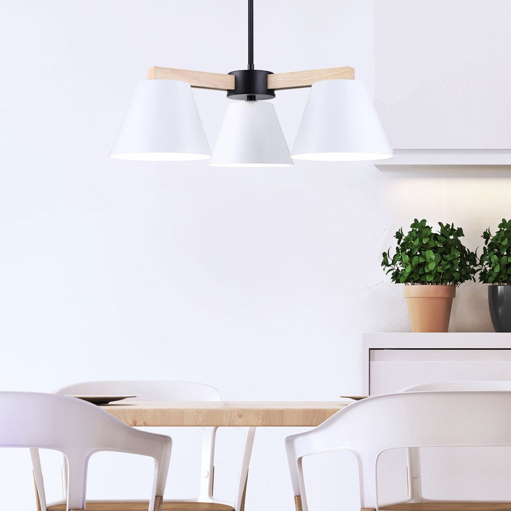 Canarm Canada - ICH1124A03BWW - Three Light Chandelier - Harlyn - Matte Black, Matte White, And Wood