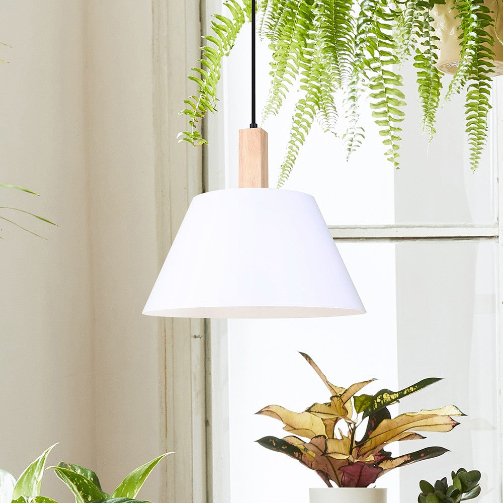 Canarm Canada - IPL1124A01BWW - One Light Pendant - Harlyn - Matte Black, Matte White, And Real Wood