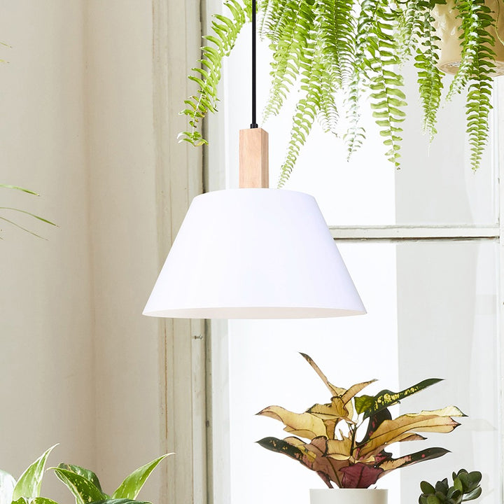 Canarm Canada - IPL1124A01BWW - One Light Pendant - Harlyn - Matte Black, Matte White, And Real Wood