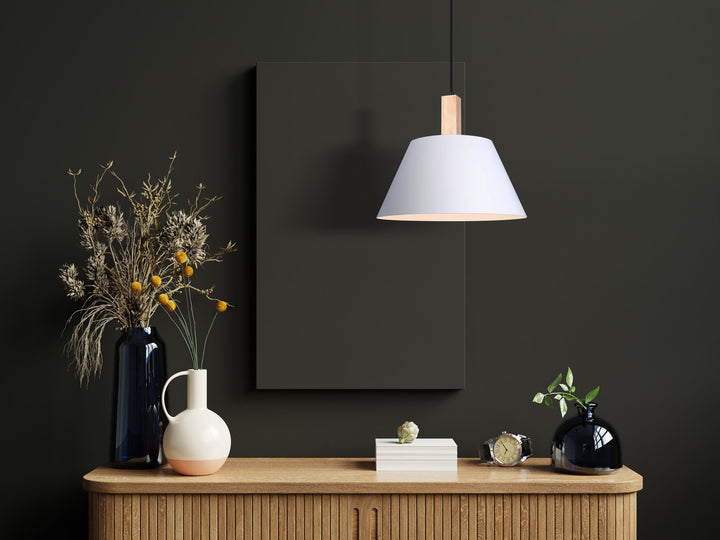 Canarm Canada - IPL1124A01BWW - One Light Pendant - Harlyn - Matte Black, Matte White, And Real Wood