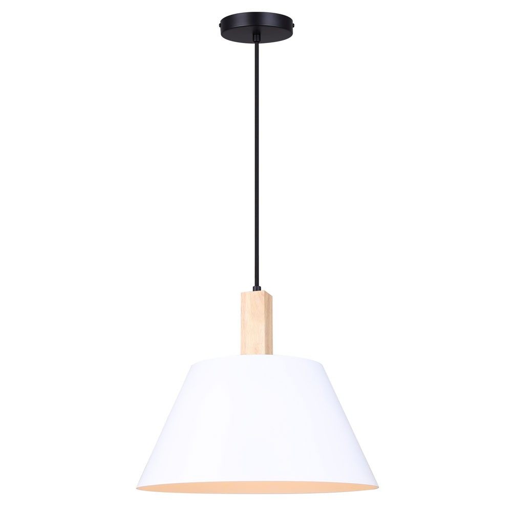 Harlyn One Light Pendant in Matte Black, Matte White, And Real Wood - available from The Lighting Shoppe, trusted by Canadian homeowners