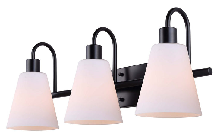 Wyler Three Light Vanity in Matte Black - available from The Lighting Shoppe, trusted by Canadian homeowners