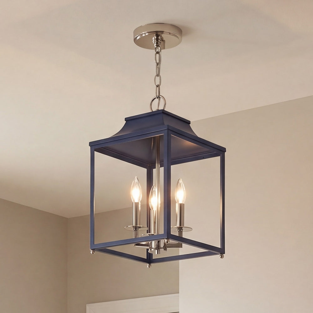 Meridian - M30013NBLPN - Three Light Pendant - Navy Blue with Polished Nickel