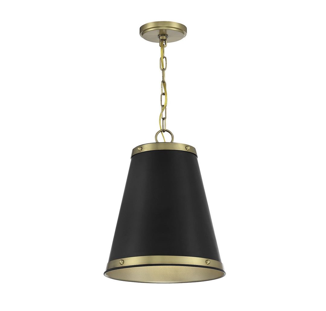 Meridian - M7014MBKNB - One Light Pendant - Matte Black with Natural Brass