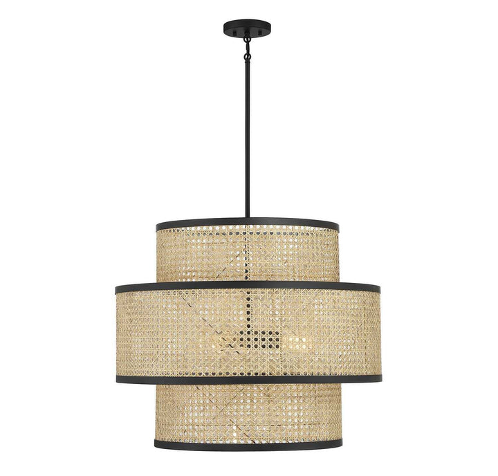 Meridian - M7016MBK - Three Light Pendant - Natural Cane with Matte Black