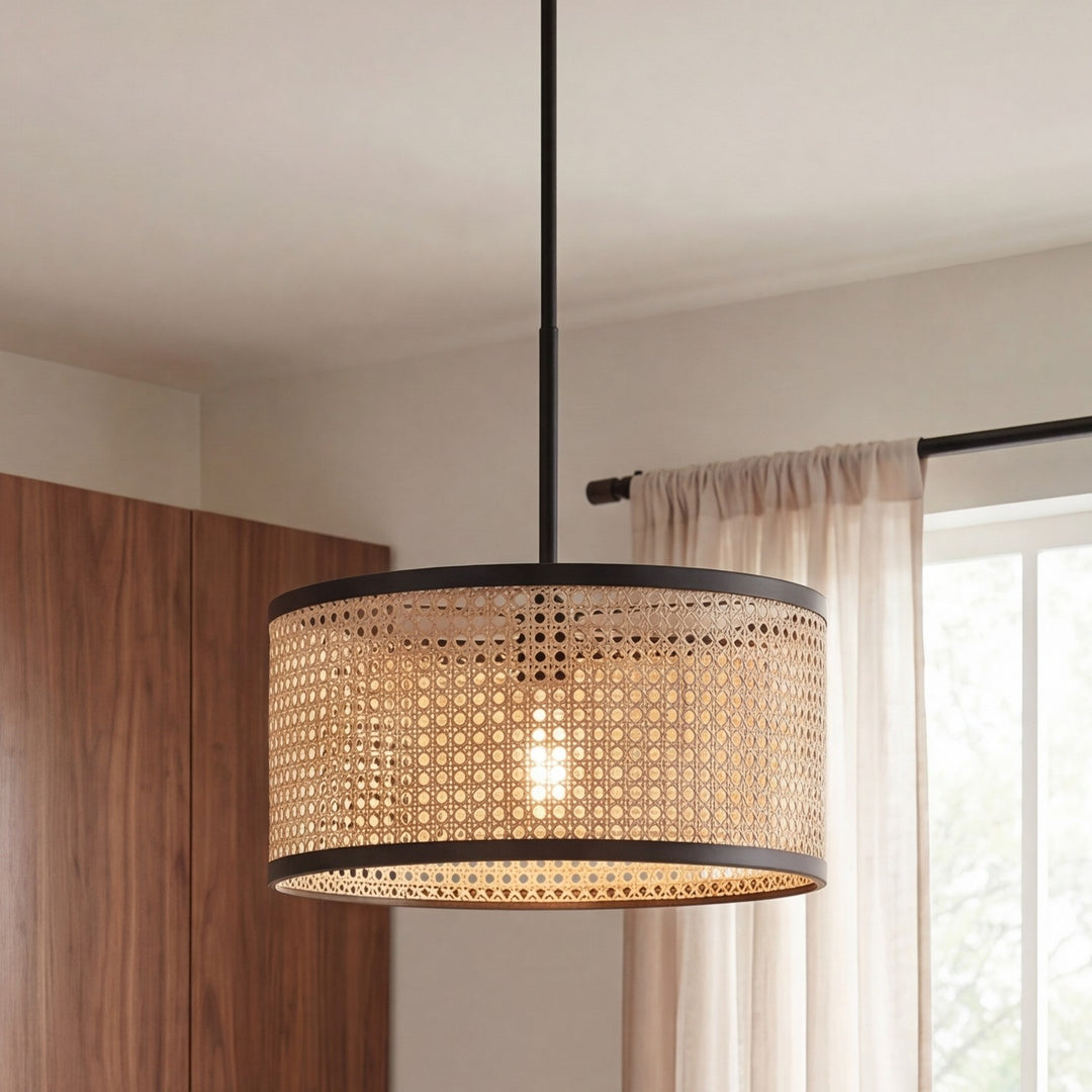 Meridian - M7018MBK - One Light Pendant - Natural Cane with Matte Black
