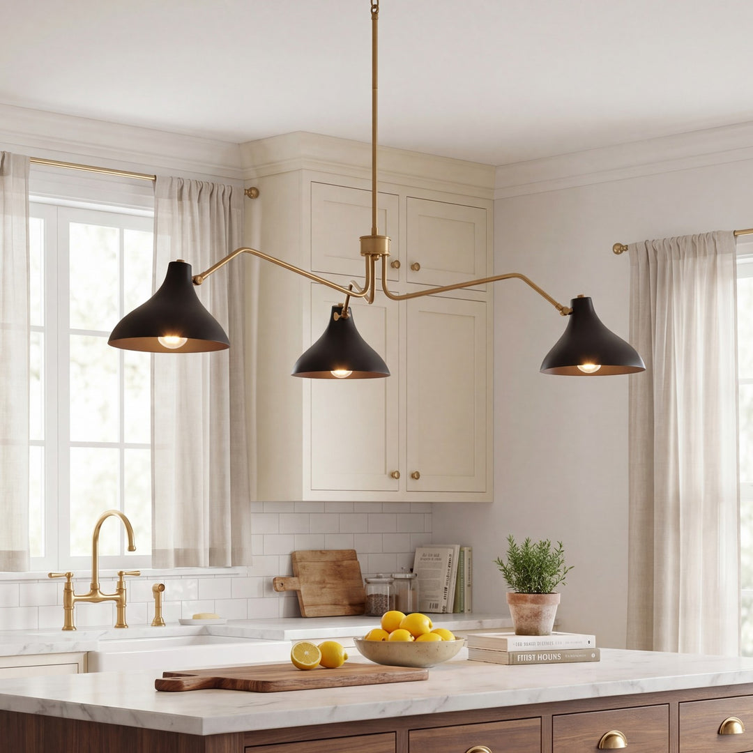 Meridian - M7019MBKNB - Three Light Pendant - Matte Black with Natural Brass
