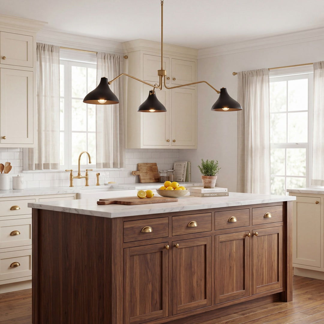 Meridian - M7019MBKNB - Three Light Pendant - Matte Black with Natural Brass