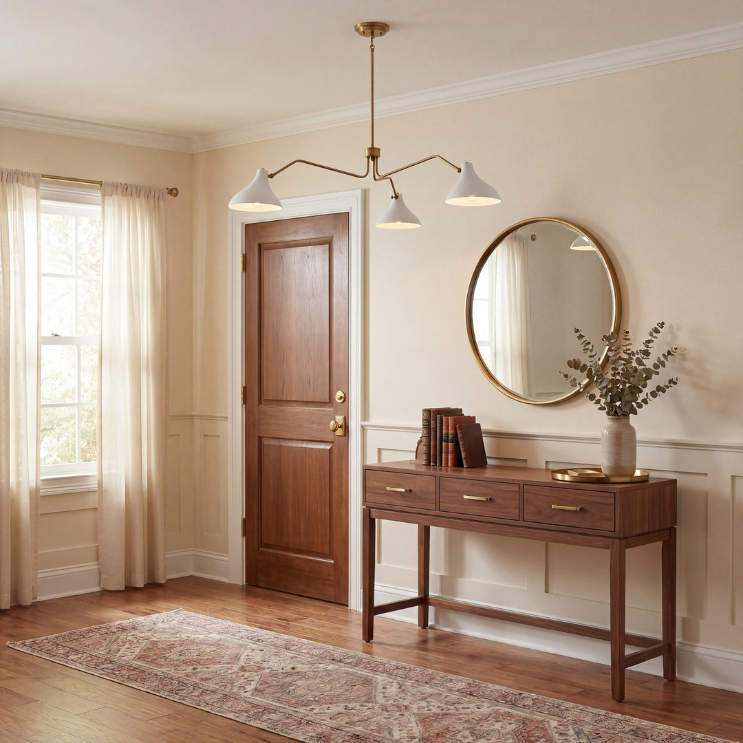 Meridian - M7019WHNB - Three Light Pendant - White with Natural Brass