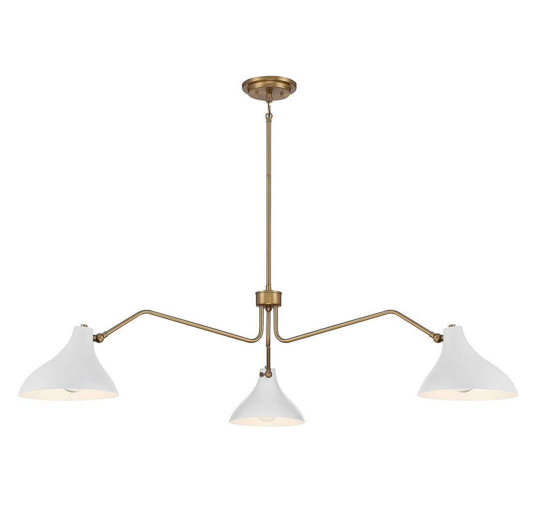 Meridian - M7019WHNB - Three Light Pendant - White with Natural Brass