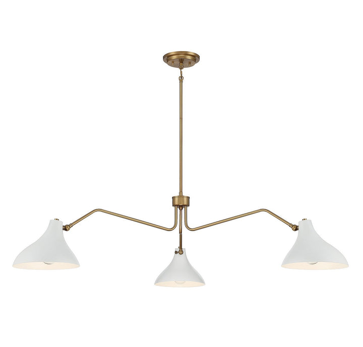Meridian - M7019WHNB - Three Light Pendant - White with Natural Brass